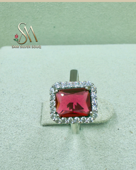 SILVER RING WITH RUBY STONE