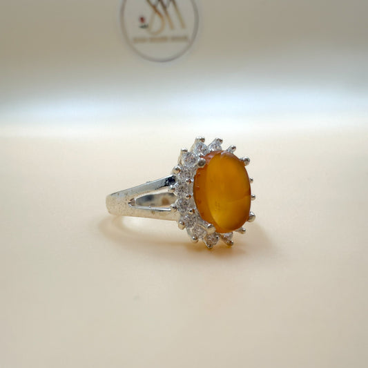 Natural Yellow Jade Silver Ring