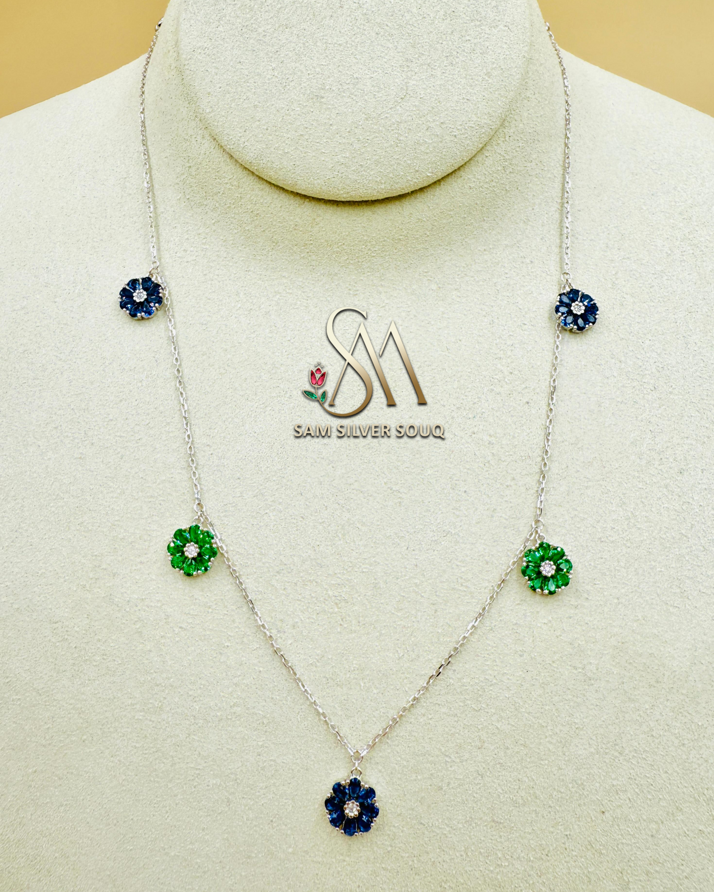 Silver Floral Charm Necklace