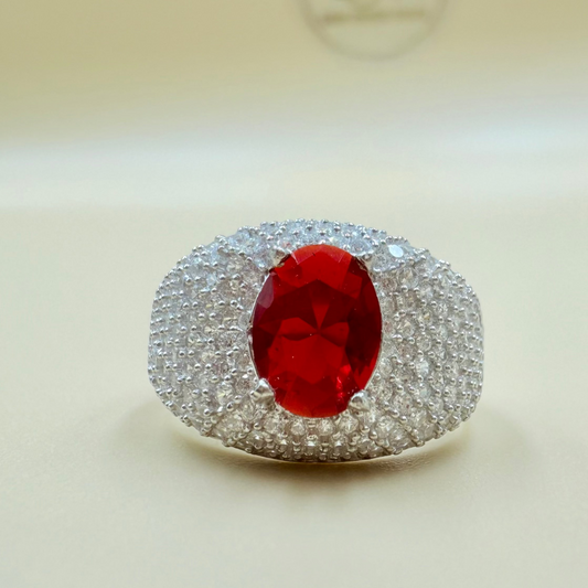 Pretty Red Zircon Silver Ring