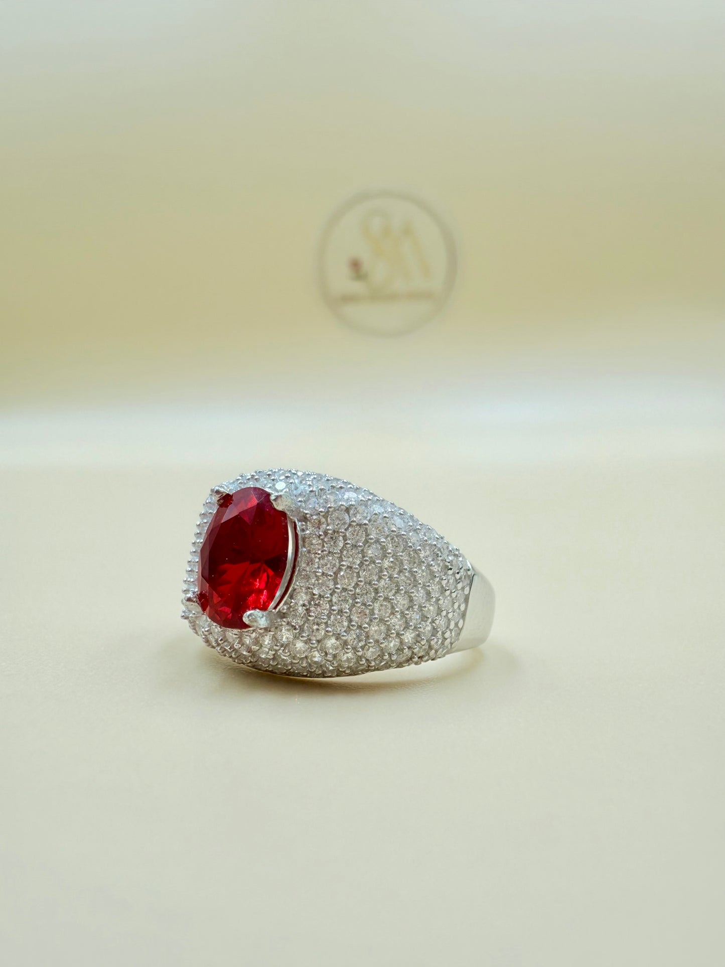 Pretty Red Zircon Silver Ring