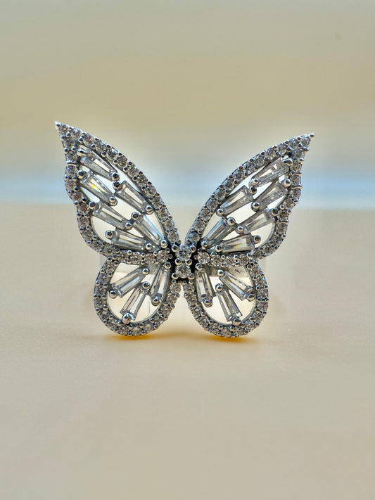 Butterfly Sparkle Statement Silver Ring