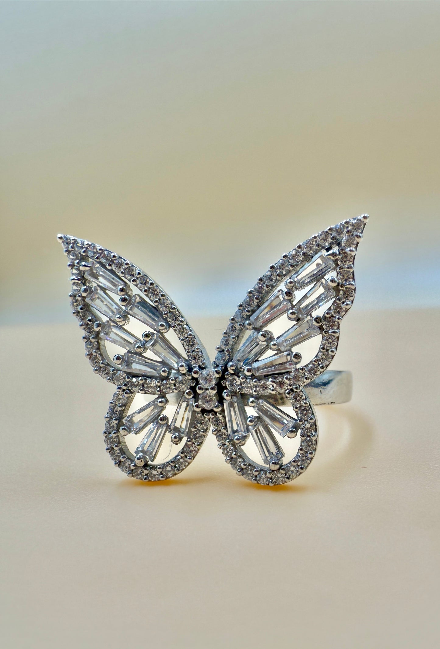Butterfly Sparkle Statement Silver Ring