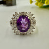 Natural Amethyst Sunburst Silver Ring