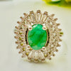 Natural Emerald With Zircon Silver Ring