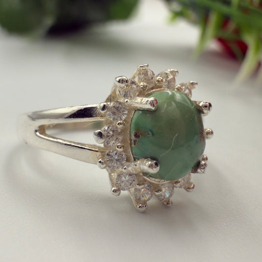 Natural Green Gemstone Silver Ring