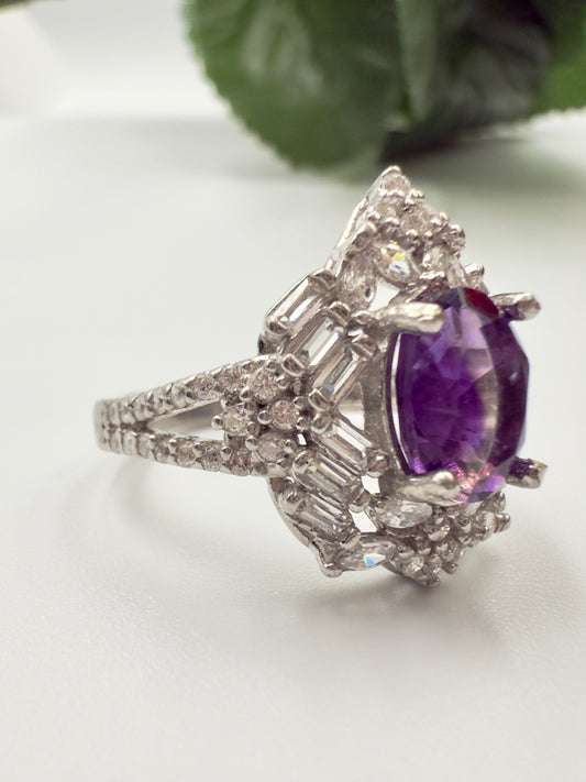 Regal Purple Zircon Cocktail Silver Ring
