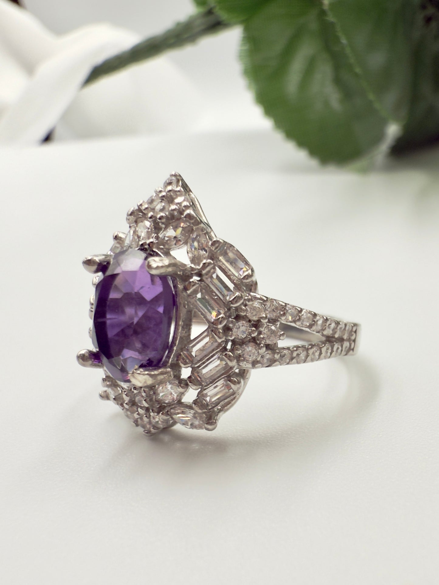 Regal Purple Zircon Cocktail Silver Ring