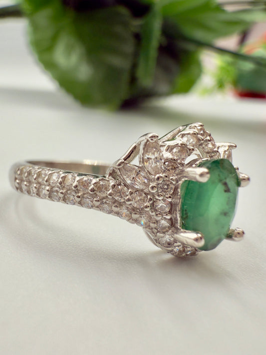 Natural Emerald Silver Ring