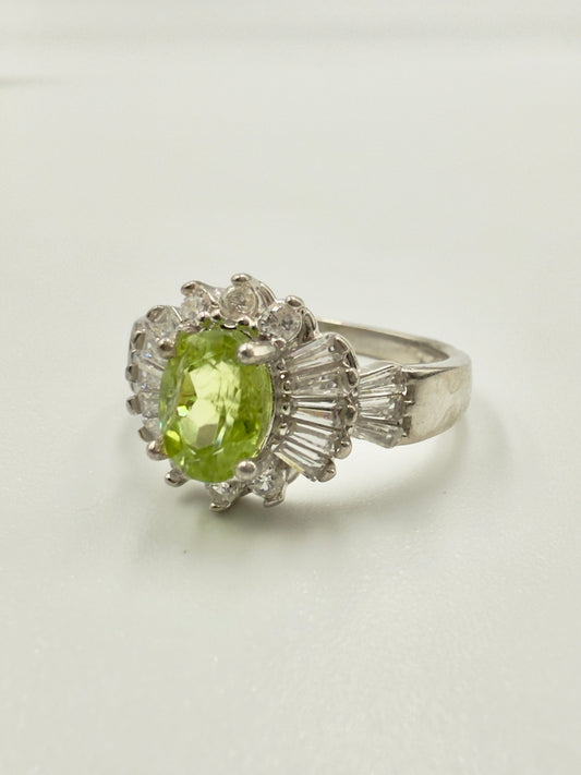 Natural Peridot Stone with Zircon Silver Ring