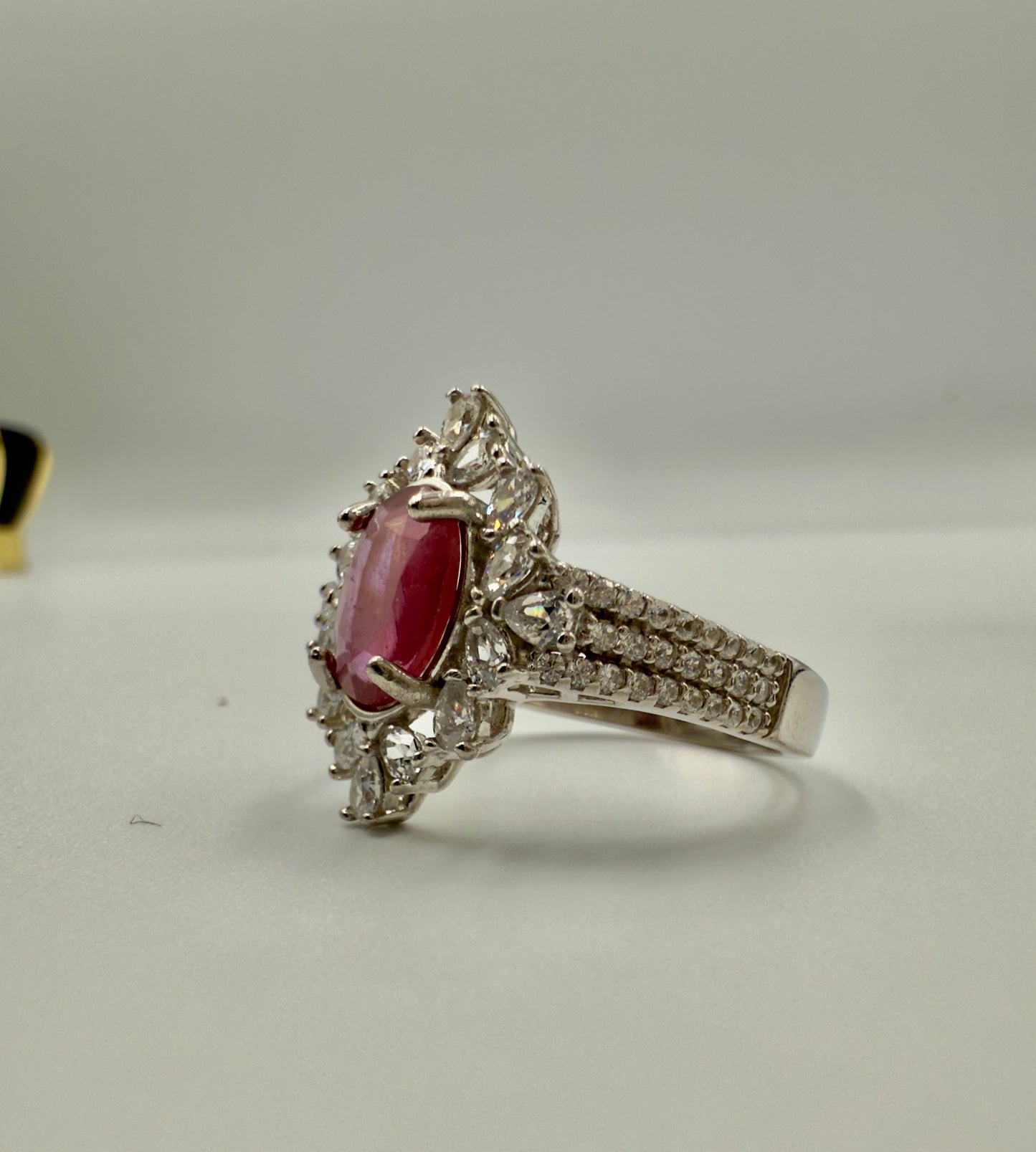 Natural Ruby Halo Silver Ring