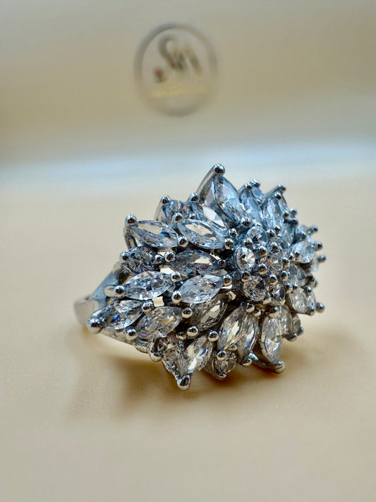 Radiant White Zircon Cocktail Silver Ring