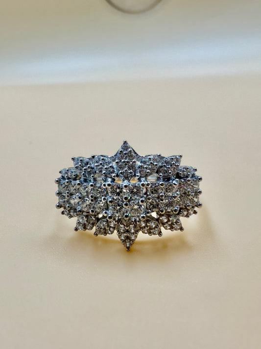 Elegant Cluster White Zircon Silver Ring