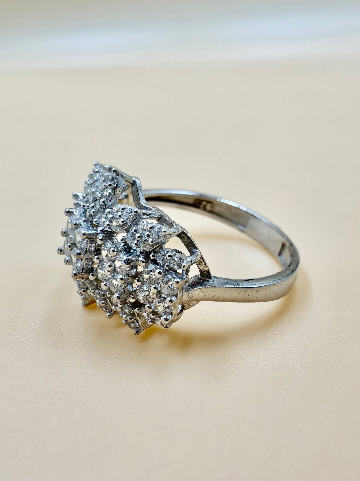 Elegant Cluster White Zircon Silver Ring