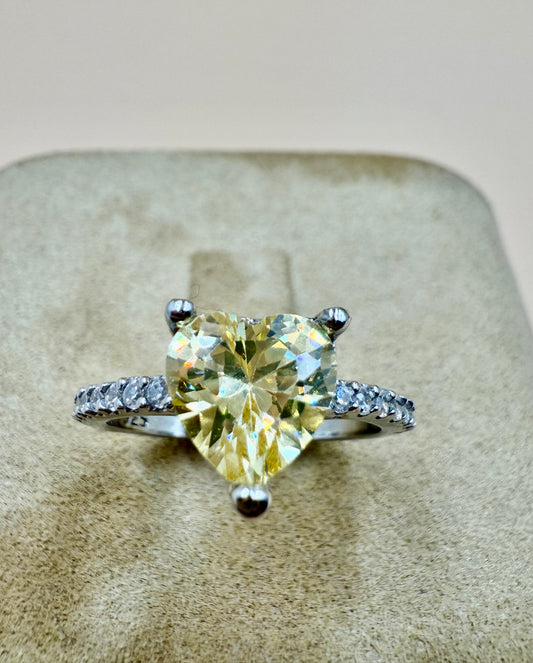 Heart-Shaped Yellow Zircon Silver Ring