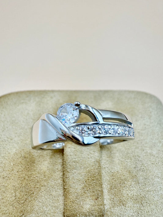 Elegant White Zircon Statement Silver Ring
