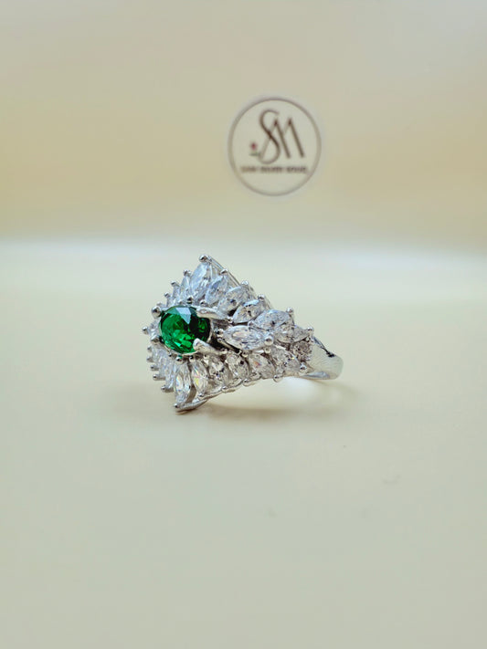 Emerald-Green Zircon Silver Ring