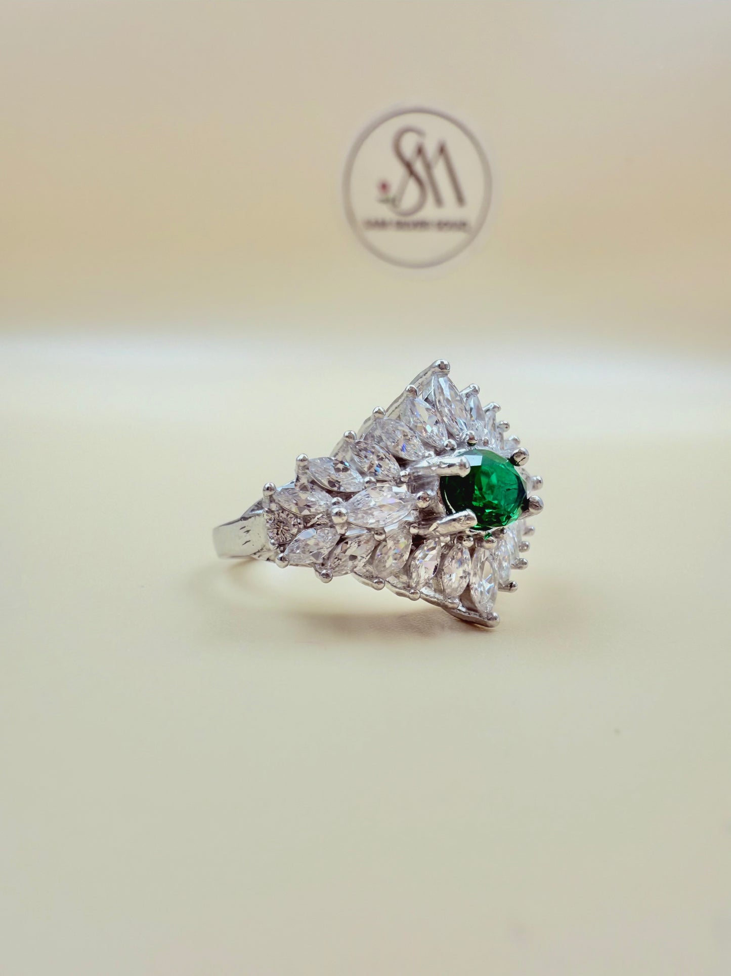 Emerald-Green Zircon Silver Ring