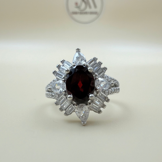 Natural Garnet Stone Silver Ring