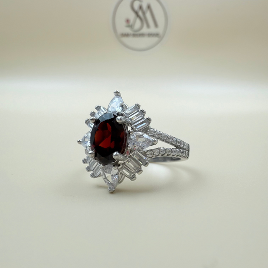Natural Garnet Stone Silver Ring