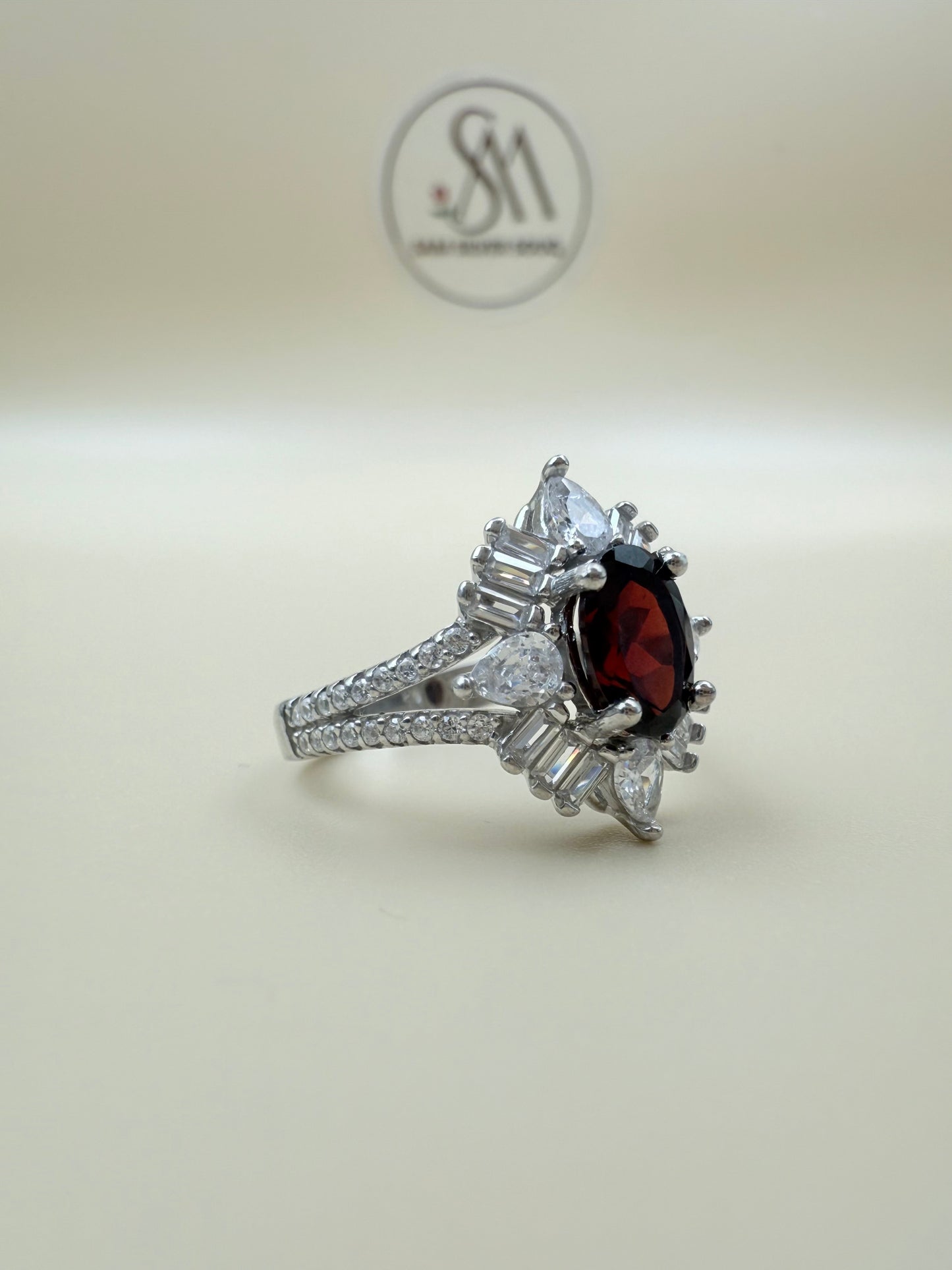 Natural Garnet Stone Silver Ring