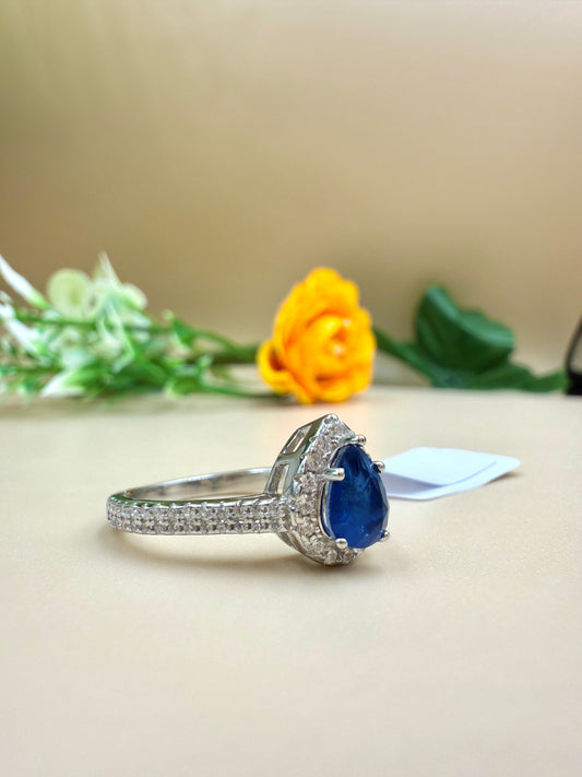 Pear-Shaped Blue Sapphire Zircon Ring