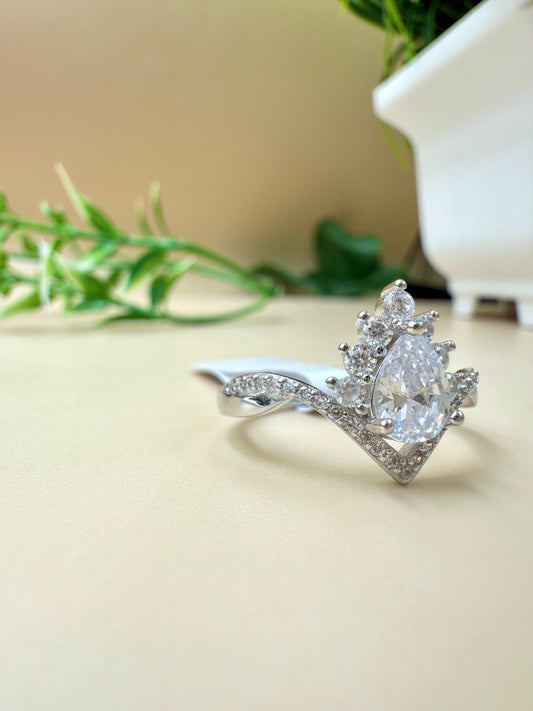 Crown-Inspired Zircon Statement Silver Ring