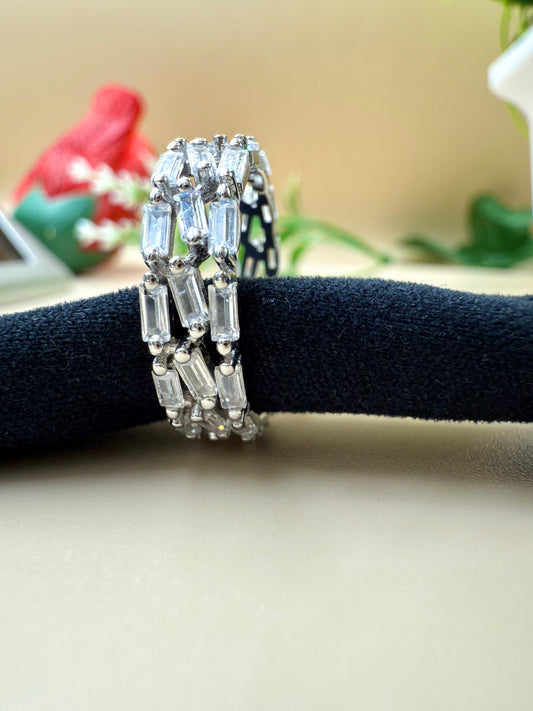 Triple Row Baguette Zircon Silver Ring