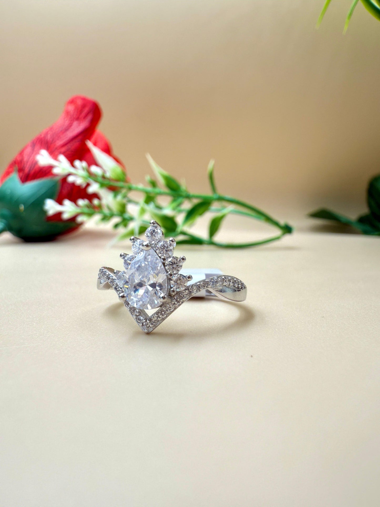 Crown-Inspired Zircon Statement Silver Ring