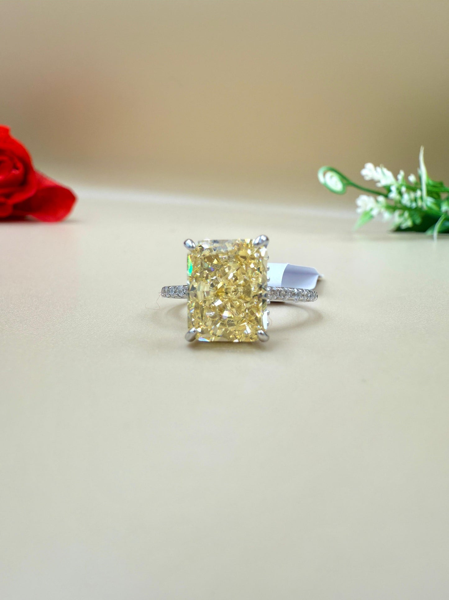 Sunshine Yellow Zircon Solitaire Silver Ring