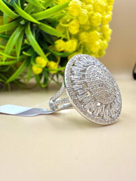 Radiant Zircon Dome Silver Ring