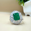 Emerald-Cut Green Zircon Halo Silver Ring