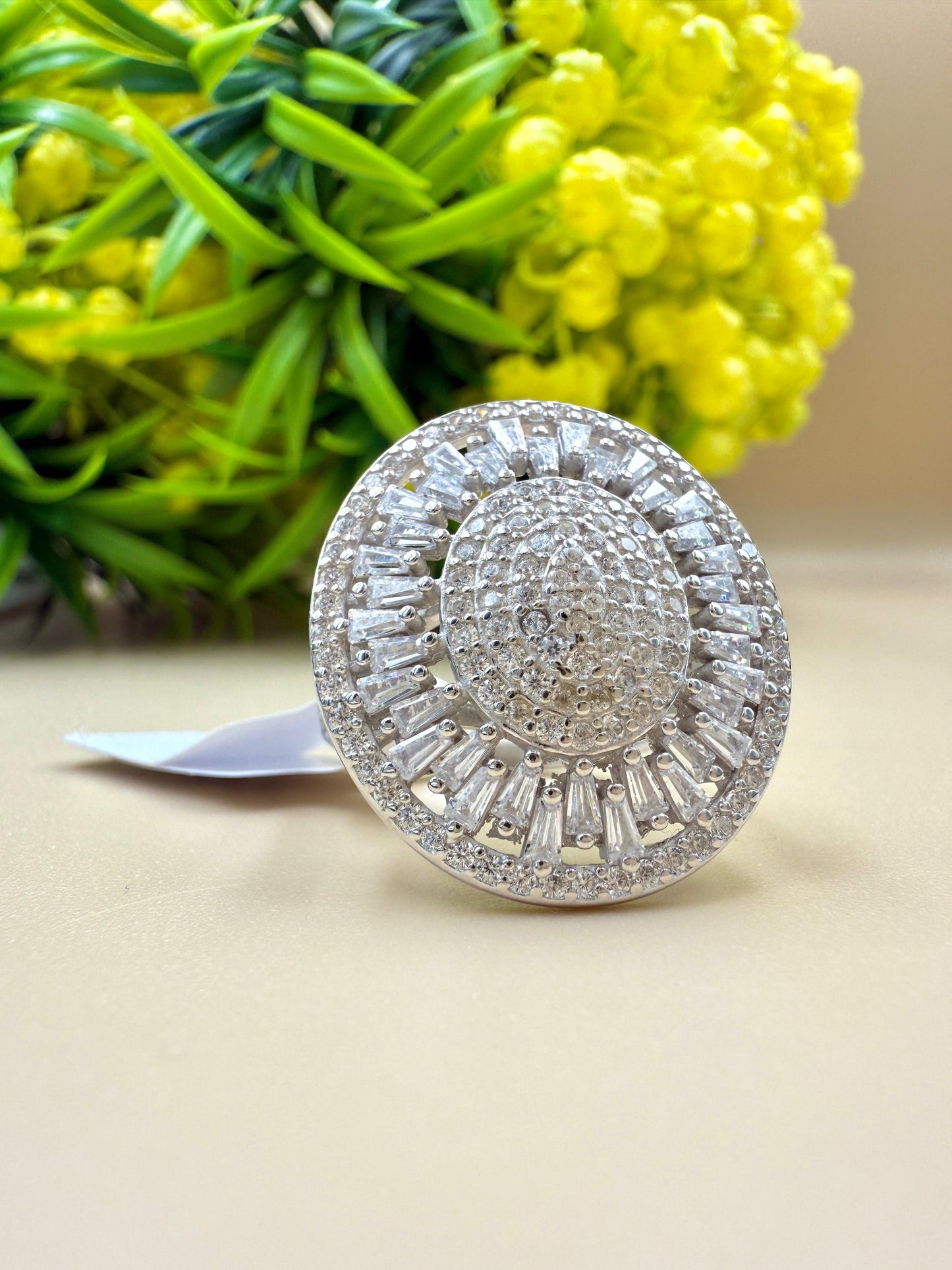 Radiant Zircon Dome Silver Ring