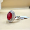 Oval Red Zircon Halo Silver Ring