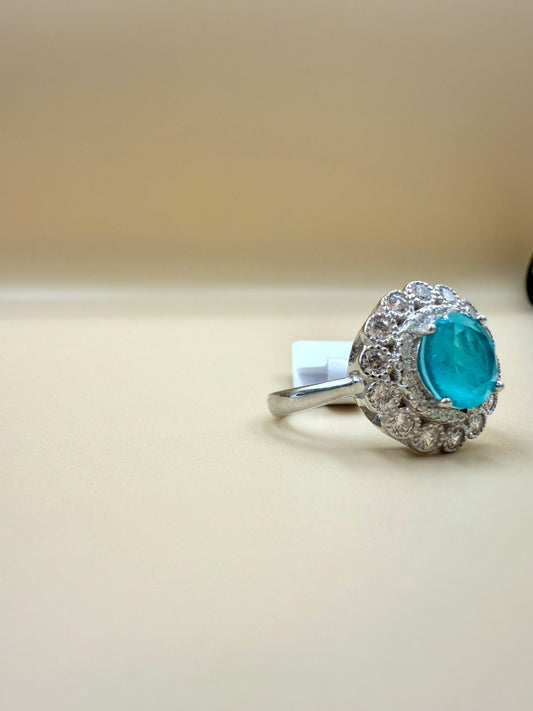 Aqua Radiance Halo Silver Ring