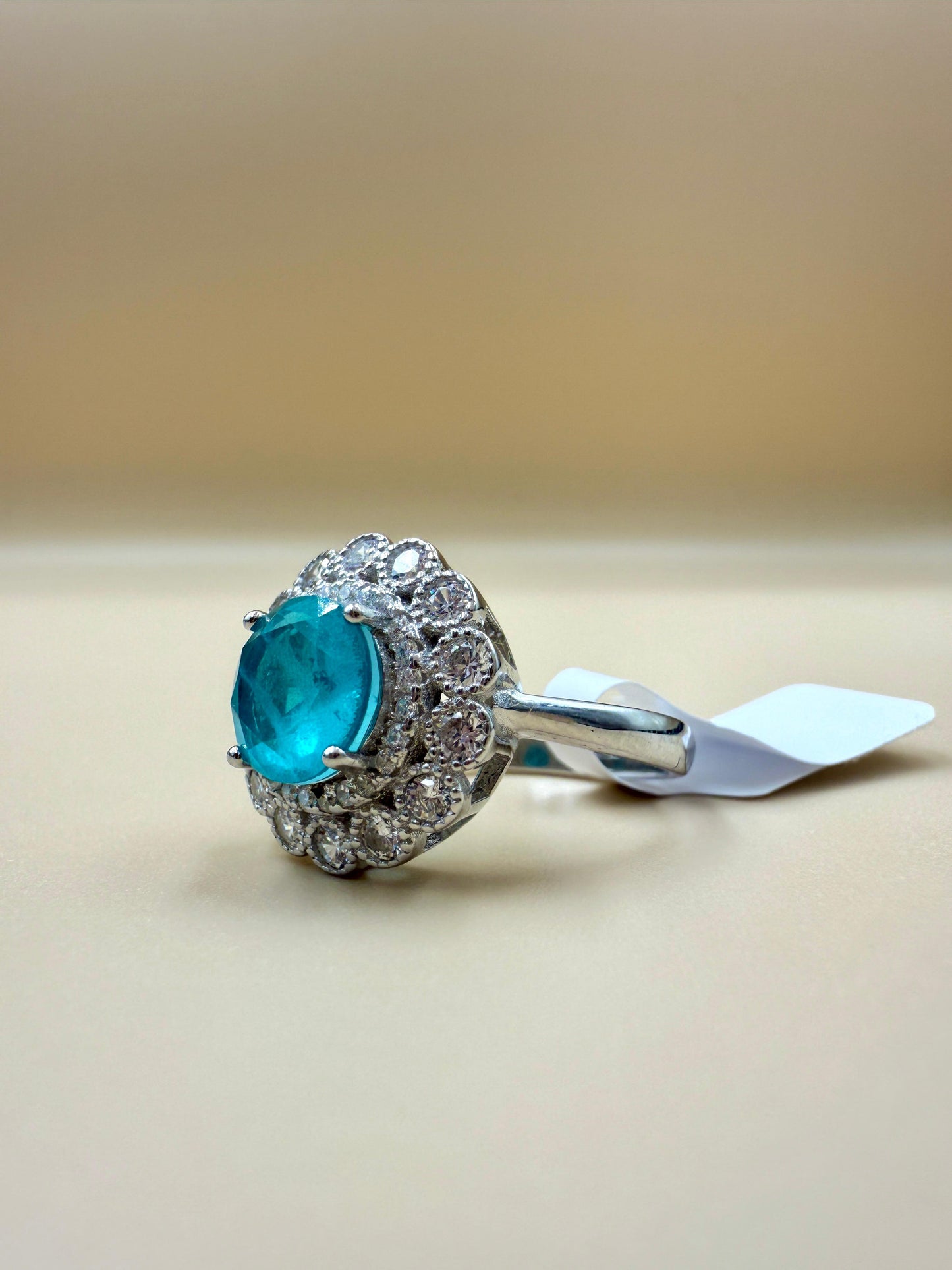 Aqua Radiance Halo Silver Ring