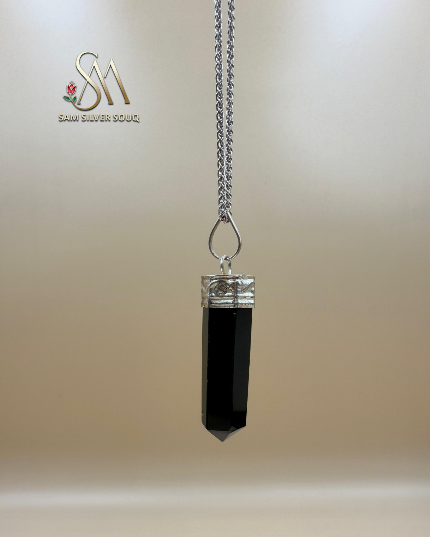 Silver Black Onyx , Point Pendant Necklace, Onyx Handmade Jewelry, Healing Gemstone, Girl/Woman Necklace