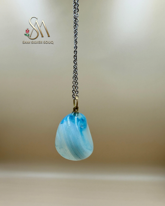 Silver Feroza Pendant with Metal Chain Girl/Woman Necklace