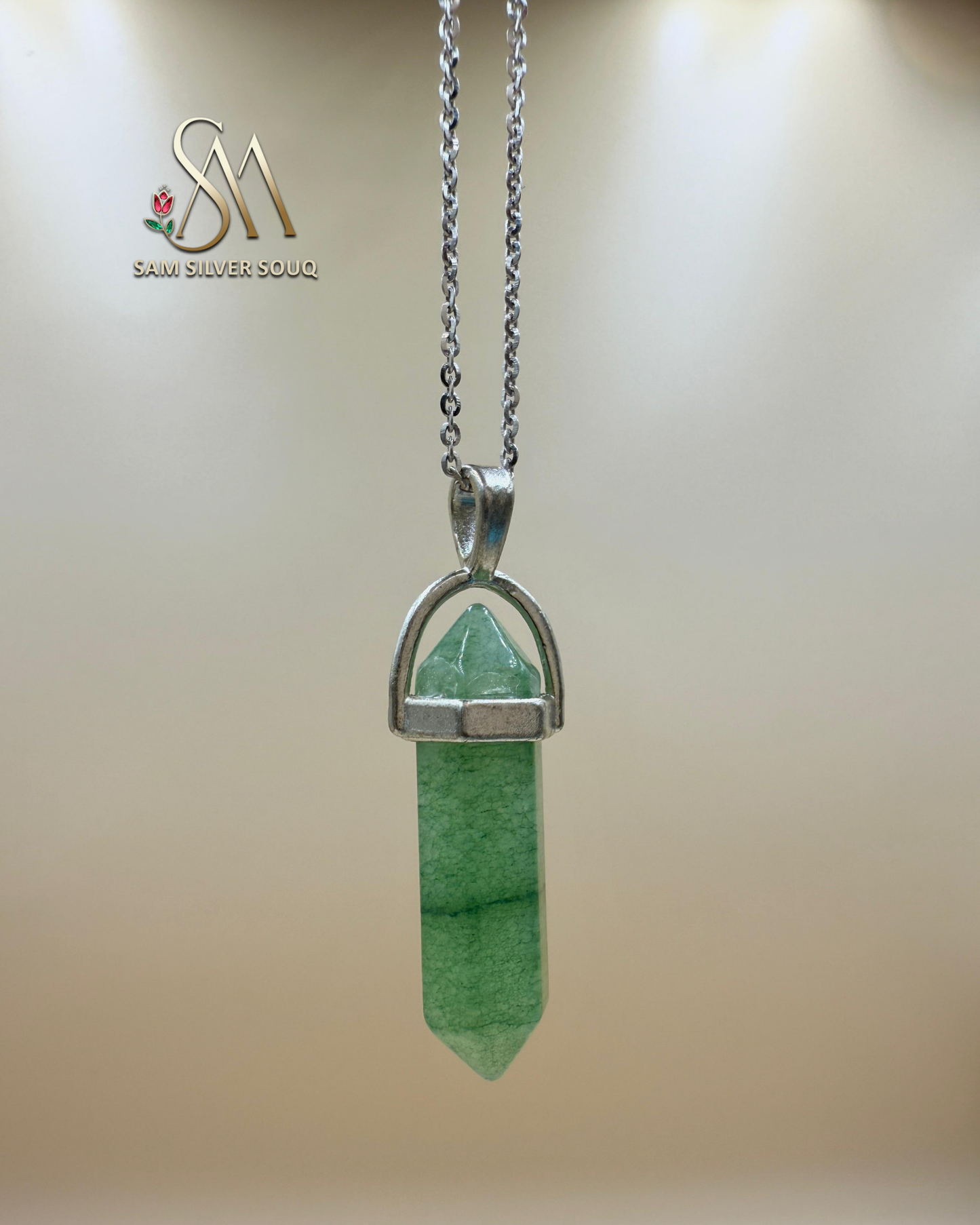 Green Jade Crystal silver Pendant with chain