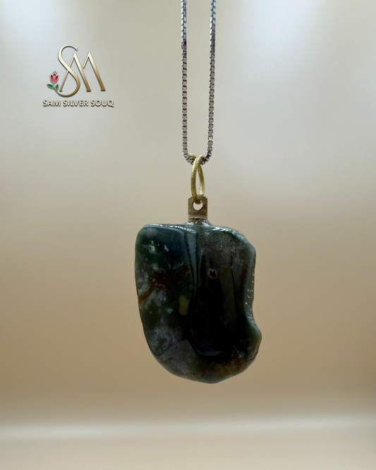Raw Malachite Stone silver Pendant