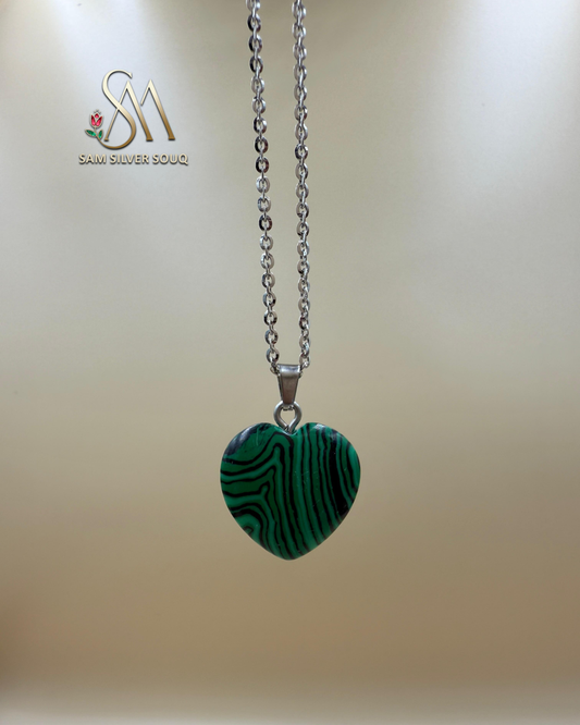 Heart-Shaped Malachite silver Pendant