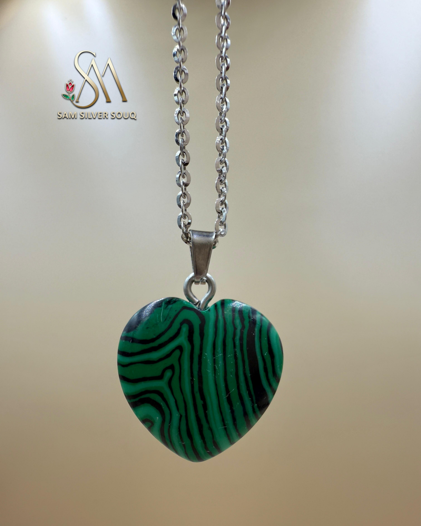 Heart-Shaped Malachite silver Pendant