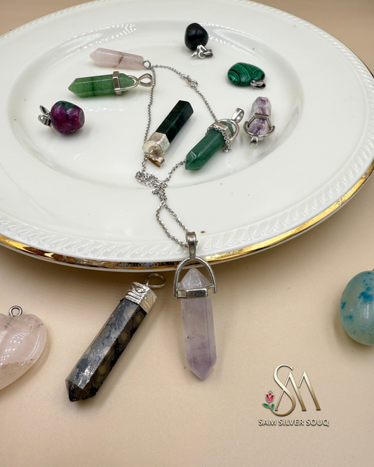 Natural Amethyst Crystal silver Pendant