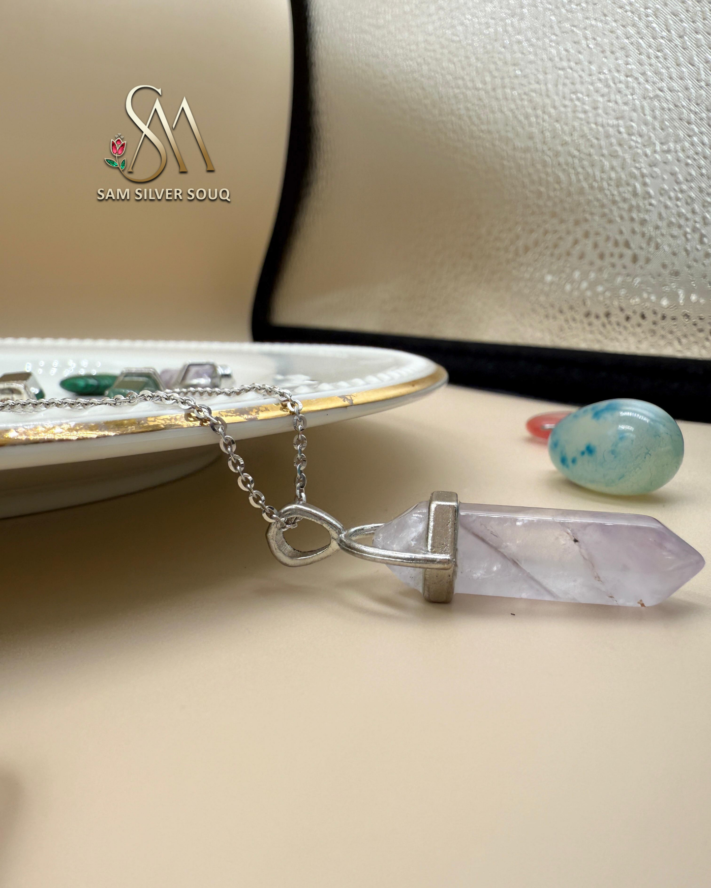 Natural Amethyst Crystal silver Pendant