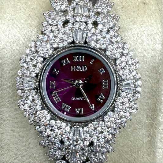 Red Dial 925 Silver Watch with Zircon Stones