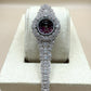 Red Dial 925 Silver Watch with Zircon Stones