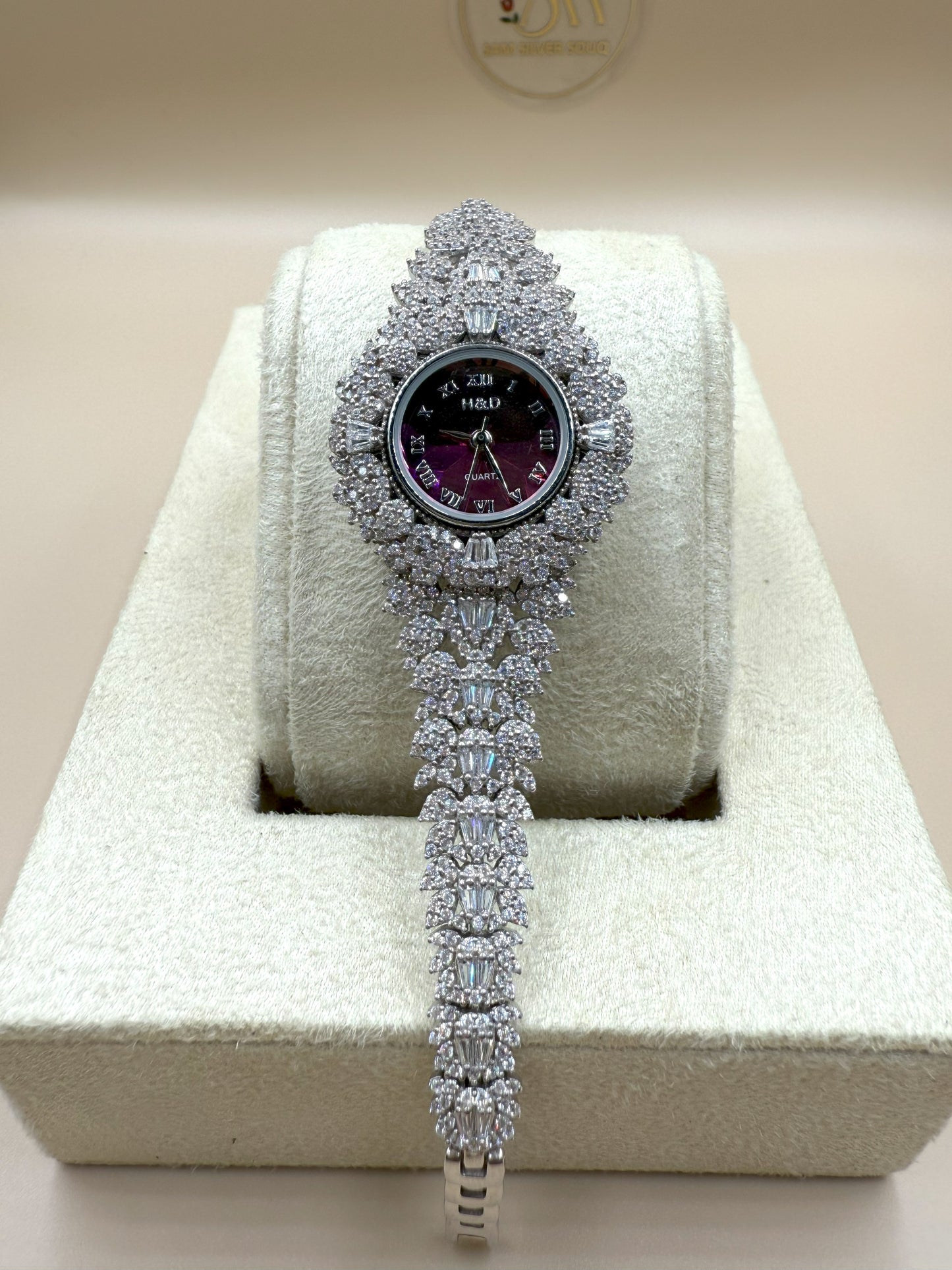 Red Dial 925 Silver Watch with Zircon Stones