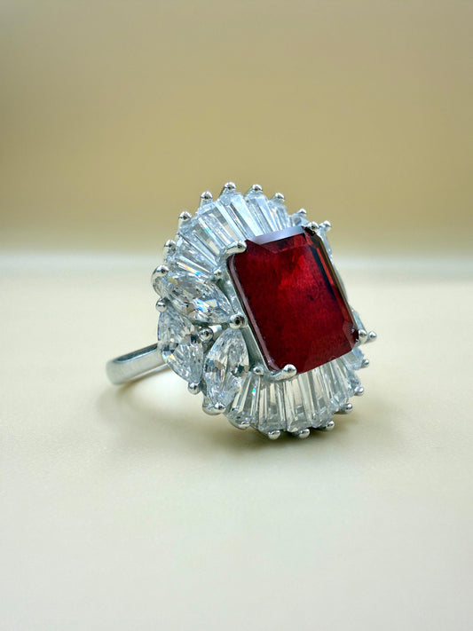 Luxury Red Gemstone Halo Ring