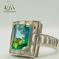 SILVER RING - GREEN COLORED STONE