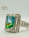 SILVER RING - GREEN COLORED STONE